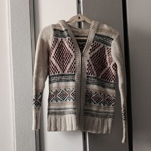 Hollister Patterned Knit Cardigan - Cream, Red, Blue